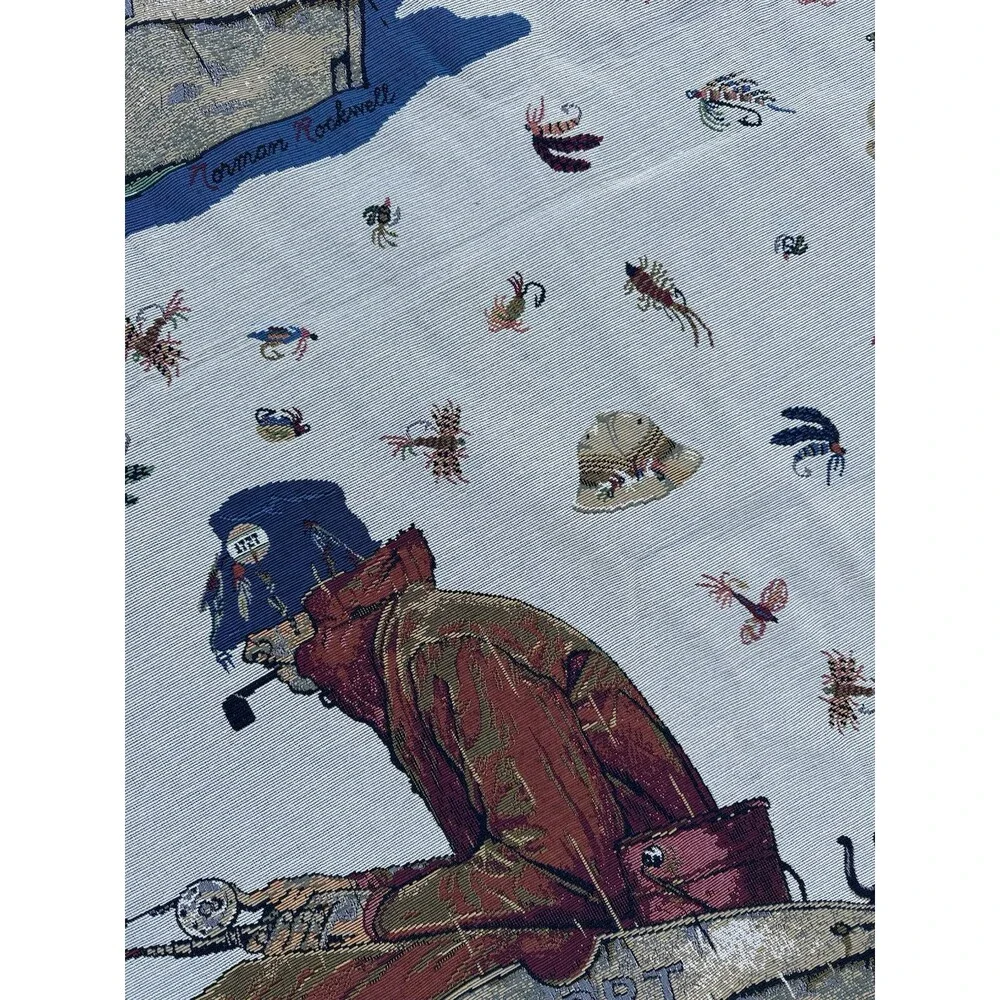 Norman Rockwell Vintage Fabric 4.5ft x 32ft Fishing Tapestry Yardage Textile